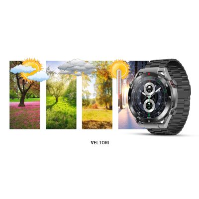 24. VELTORI VT100-1 Smartwatch + Schwarzes Silikonarmband + Schwarzes Öko-Leder