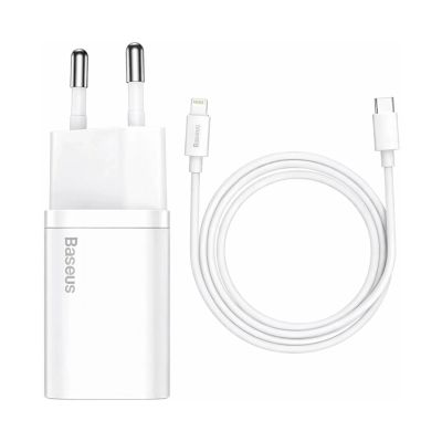 Baseus Cube 20W PD USB-C-Wandladegerät mit Baseus Superior Lightning PD 20W 1m Kabel – Weiß