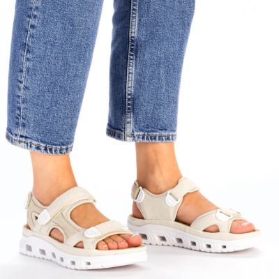 16. Rieker W RKR691 bequeme Klett-Sandalen beige