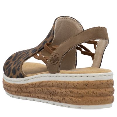 8. Beige Plateau-Sandalen mit Leopardenmuster für Damen, Rieker 62741-90