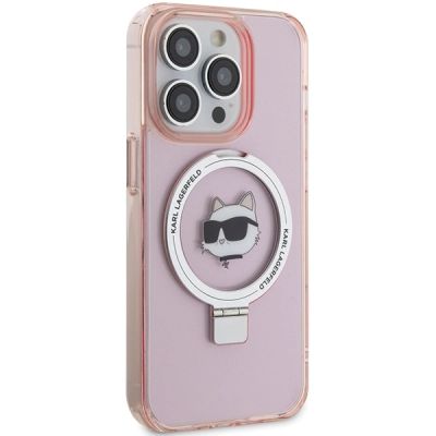 4. Karl Lagerfeld KLHMP15LHMRSCHP iPhone 15 Pro 6,1" rosa/rosa Hardcase Ringständer Choupette Head MagSafe