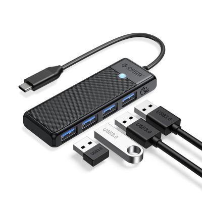 Orico PAPW4A-C3 USB-Hub mit 4 Anschlüssen (4x USB-A 3.0, 0,15 m Kabel) – Schwarz