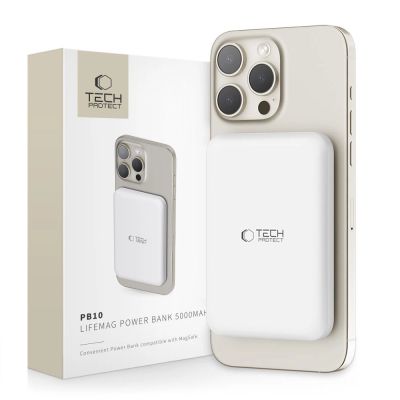 Tech-Protect LifeMag PB10 Powerbank mit MagSafe 5000 mAh 15 W USB-C-Anschluss – weiß + USB-C-Kabel
