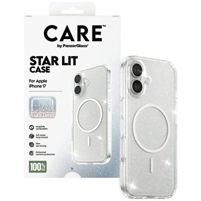 4. CARE by PanzerGlass Flagship Urban Explorer Case mit weißem MagSafe für iPhone 17 – Klarer Glitzer