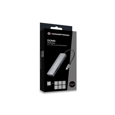 9. Conceptronic DONN11G Dockingstation, kabelgebunden, USB 3.2 Gen 1 (3.1 Gen 1), Typ-C, Grau