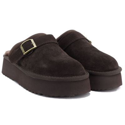 4. Damen-Flip-Flops aus Leder mit Isolierung und schokoladenbraunem Plateau, Big Star UU274697