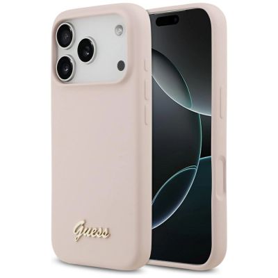 Guess Silicone Script Metal Logo MagSafe Case für iPhone 17 Pro - Pink