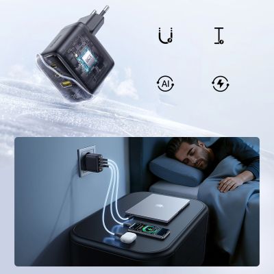 17. Baseus EnerFill FE22 70W Wandladegerät 2 x USB-C + USB-A - Schwarz