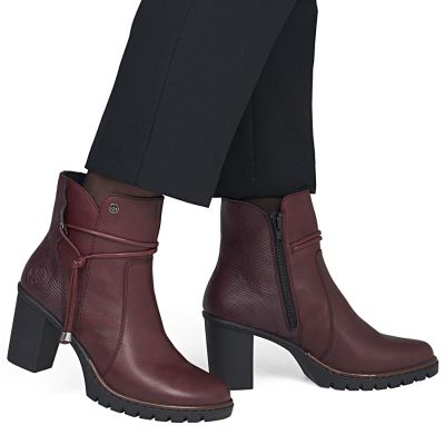 6. Damen-Ankle-Boots aus Leder mit hohem Absatz, bordeauxrot, Rieker Y2567-35