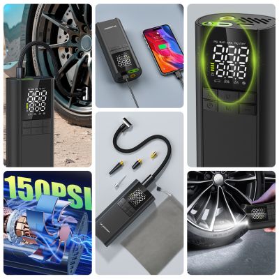 9. Wozinsky WPEP-8000 Kompressor, elektrische Pumpe, 8000-mAh-Powerbank, Taschenlampe – schwarz