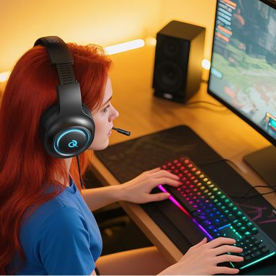9. QCY V200 Pro Kabelgebundenes Gaming-Headset mit 7.1-Sound und abnehmbarem Mikrofon – Schwarz