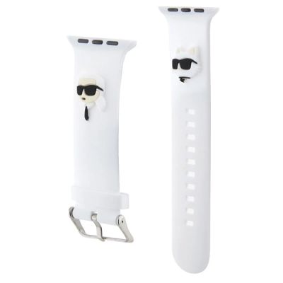 3. Karl Lagerfeld 3D Rubber Karl&Choupette Heads Armband für Apple Watch 42/44/45/49 mm – Weiß