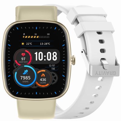 GRAVITY GT18-8 Damen-Smartwatch, beiges Silikonarmband + weißes Armband
