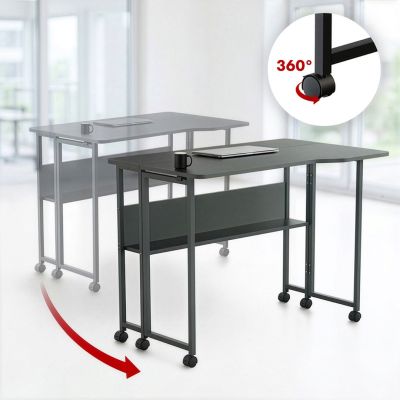 4. Klappbarer Schreibtisch/Tisch von MACLEAN, schwarz, mobil, 100 x 73 cm, max. 50 kg, abgewinkelt, L-förmig, MC-126 L/B
