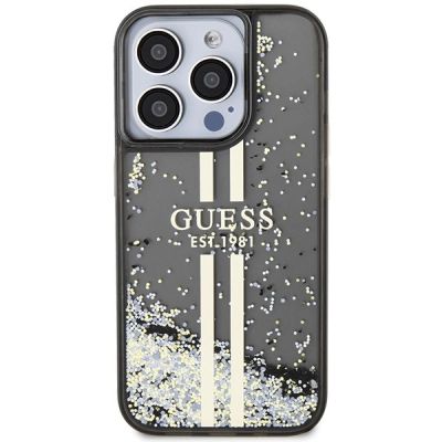 3. Guess Liquid Glitter Gold Stripes Hülle für iPhone 15 Pro – Schwarz