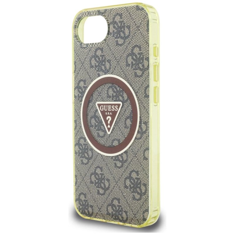6. Guess IML Metal Glitter 4G Circle Triangle MagSafe Hülle für iPhone 16e - Braun