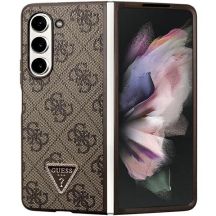 Guess Leder 4G Triangle Strass Hülle für Samsung Galaxy Z Fold 5 – braun