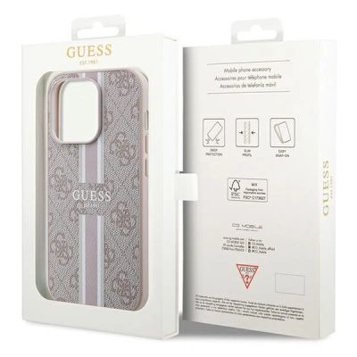 8. Guess 4G Printed Stripes MagSafe-Hülle für iPhone 15 Pro – Rosa