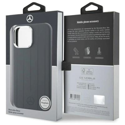 8. Mercedes Silikonhülle mit vertikalen Ton-in-Ton-Streifen und MagSafe-Design für iPhone 16 Pro Max – Grau