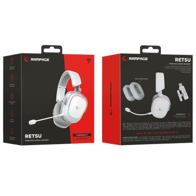 9. Rampage RETSU Kopfhörer, kabellos, On-Ear, Bluetooth 2,4 GHz, RGB, Weiß