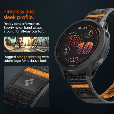 9. Spigen Athlex Airna Garmin Schnellverschluss-Armband 22 mm – Schwarz und Orange