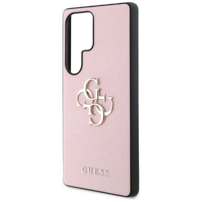 6. Guess Grained Big 4G Logo Small Classic Logo Case für Samsung Galaxy S25 Ultra rosa