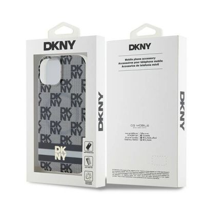 8. DKNY IML Checkered Mono Pattern & Printed Stripes MagSafe Hülle für iPhone 15 Plus / 14 Plus – Schwarz