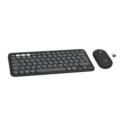 2. Logitech 920-012203 Tastatur und Maus inklusive, universell, kabellos (RF) + Bluetooth, QWERTZ-Tastatur, deutsches Graphit-Design