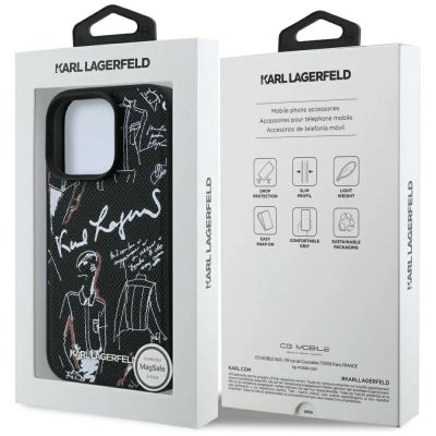 8. Karl Lagerfeld MagSafe-Hülle mit Narbenmuster und Logo für iPhone 16 Pro Max – Schwarz