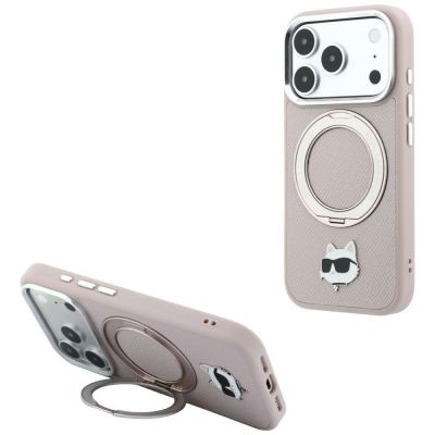 Karl Lagerfeld with Ring Stand 360 Choupette Head Pin MagSafe Hülle für iPhone 18 Pro Max / 17 Pro Max – Rosa