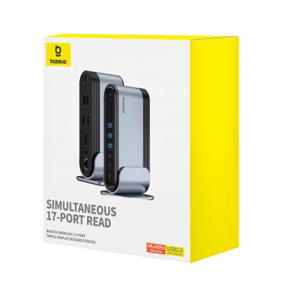 15. Baseus UnionJoy USB-C Dockingstation (2x HDMI 4K@60Hz, 1x DisplayPort 4K@60Hz, 3x USB-A 3.0, 2x USB-C 3.0, 2x USB-A 2.0, 1x RJ45 PD PC, 1x SD+TF, 1x 3,5-mm-Klinkenanschluss) – Grau