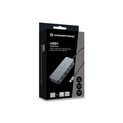 4. Conceptronic ABBY24G Dockingstation, kabelgebunden, USB 3.2 Gen 1 (3.1 Gen 1), Typ-C, Grau
