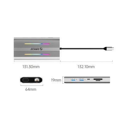 3. Orico XCR 12-in-1 RGB USB-C Dockingstation mit 3x USB-A, USB-C PD, 100W HDMI, 4K VGA, RJ45, Gigabit-SD- und microSD-Kartenleser – Silber