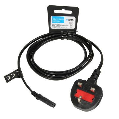 2. IBOX EURO-NETZKABEL 2-PIN AUDIO-RTV VDE 3X0,75MM KUPFER UK-STECKER