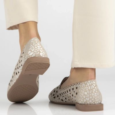 6. Damen-Lederschuhe mit durchbrochenem Muster, beige, Filippo DP7710