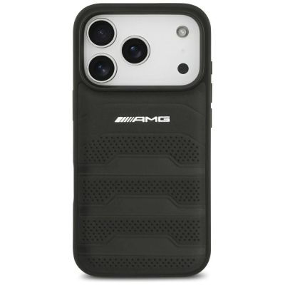 3. Mercedes AMG Lederhülle mit geprägtem Logo für iPhone 18 Pro / 17 Pro – Schwarz