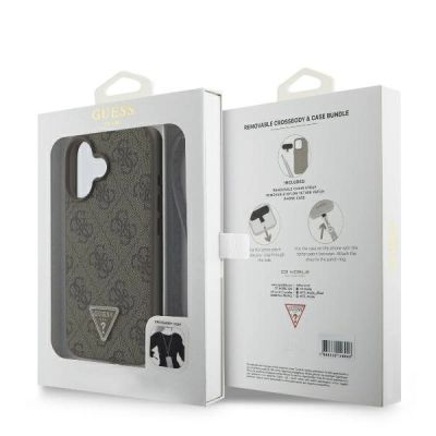 9. Guess Leder-Metall-Logo-Strass-Umhängetasche für iPhone 16 – Braun