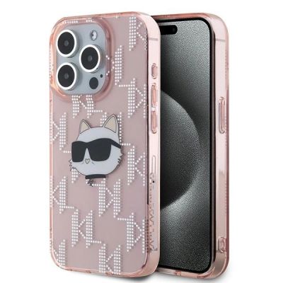 Karl Lagerfeld IML Choupette Head & Monogram Hülle für iPhone 15 Pro Max – Rosa
