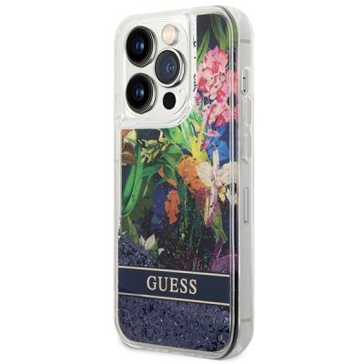 2. Guess GUHCP14LLFLSB iPhone 14 Pro 6.1 "blau / blaues Hardcase Flower Liquid Glitter