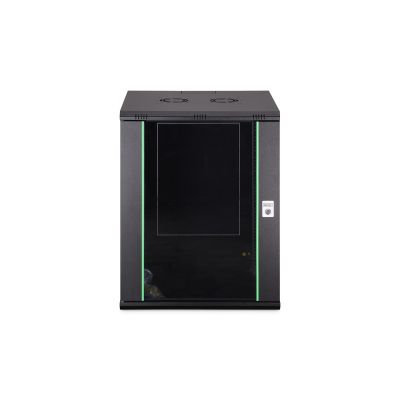 14. DYNAmic 19" 16U Wand-Netzwerkschrank 600x600 mm, Glastür, schwarz, ungeteilt, montiert, 60 kg