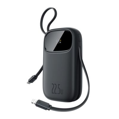 Baseus EnerFill FC31 10000 mAh 22,5 W Powerbank mit Digitalanzeige und 2 integrierten Kabeln (USB-C + Lightning) - Schwarz