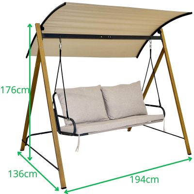 7. GARTEN- UND BALKONSCHAUKEL FÜR 2 PERSONEN 194x136x173CM SANDfarben