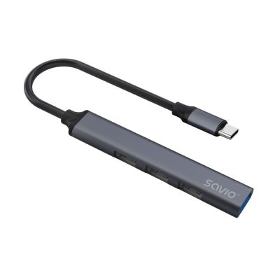 3. SAVIO Hub USB-C – 3 x USB-A 2.0, 1 x USB-A 3.0, Grau, AK-71