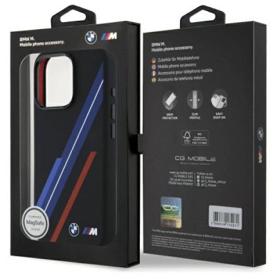 8. BMW Silikonhülle mit zufälligen Linien und MagSafe-Design für iPhone 16 Pro Max – Schwarz