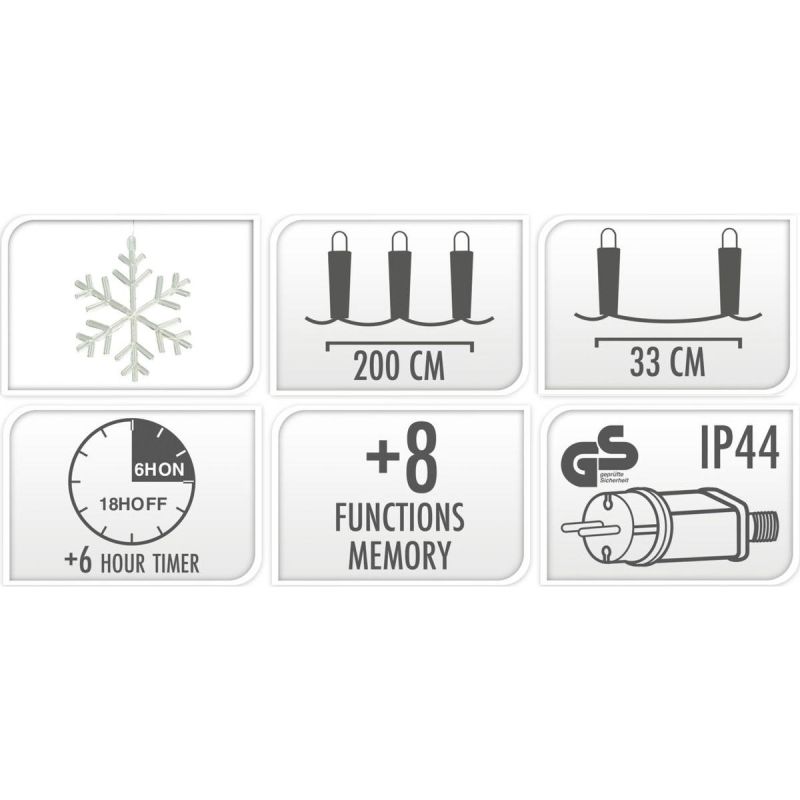 8. Weihnachtsbaumbeleuchtung, Lichtervorhang 200x200 cm, 408 LEDs, Schneeflocken, mehrfarbig