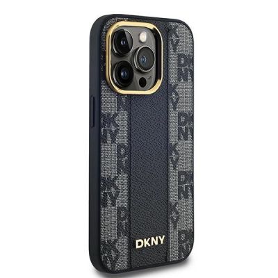 4. DKNY Leder-MagSafe-Hülle mit kariertem Monomuster für iPhone 13 Pro / 13 – Schwarz