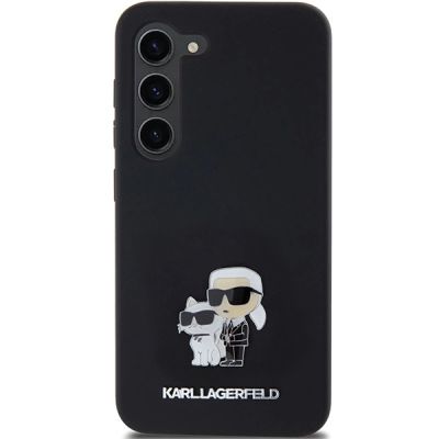 3. Karl Lagerfeld Silikon Karl&Choupette Metal Pin Hülle für Samsung Galaxy S24 – Schwarz