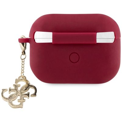 3. Guess GUAP2LECG4M Hülle für AirPods Pro 2, lila/magentafarbener flüssiger Silikon-Glitzer-Dreiecksanhänger