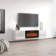 6. TV-Schrank LUXE 182,6 x 34,5 x 37,5 cm, weiß/weiß glänzend + schwarzer Kamin