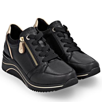 4. Schwarze Damen-Keilsneaker aus Leder von Remonte Rieker (Modell D0T03-03)